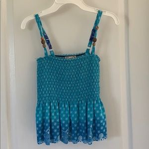 Blue cropped tank with bead detail